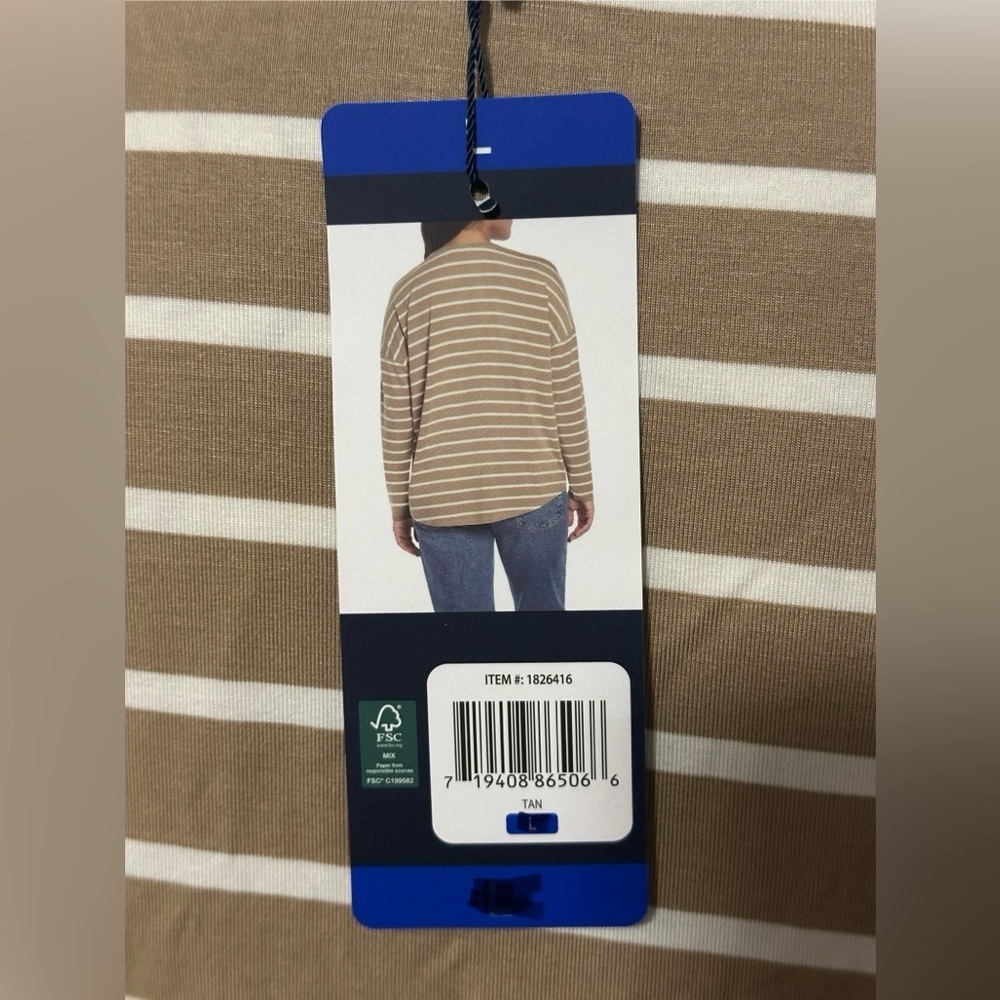 GAP Tan and White Striped Long Sleeve Tee - Picture 7 of 10